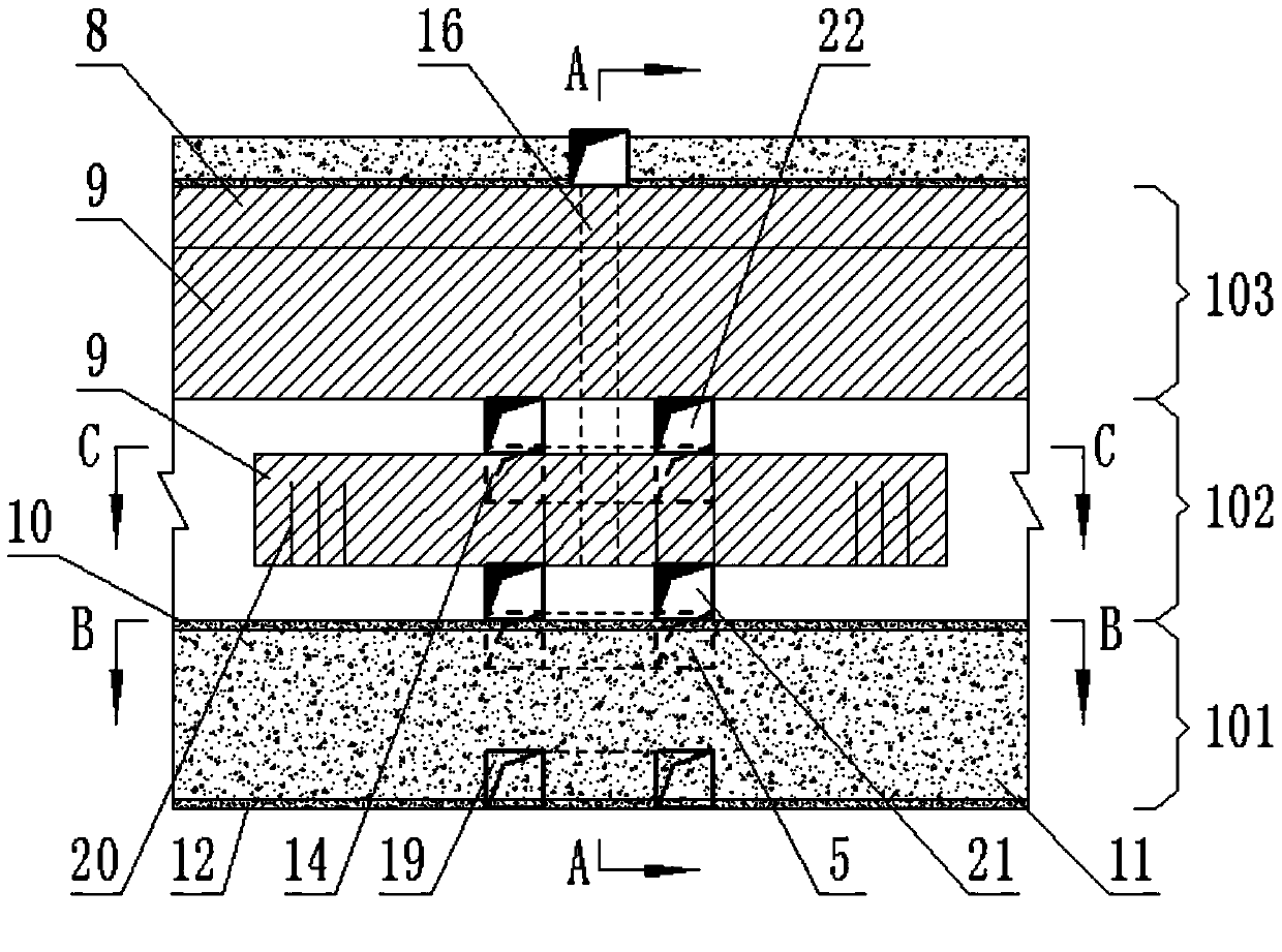 Trackless mining method for gently inclined vein by adopting rockhole ore removal system as ramp