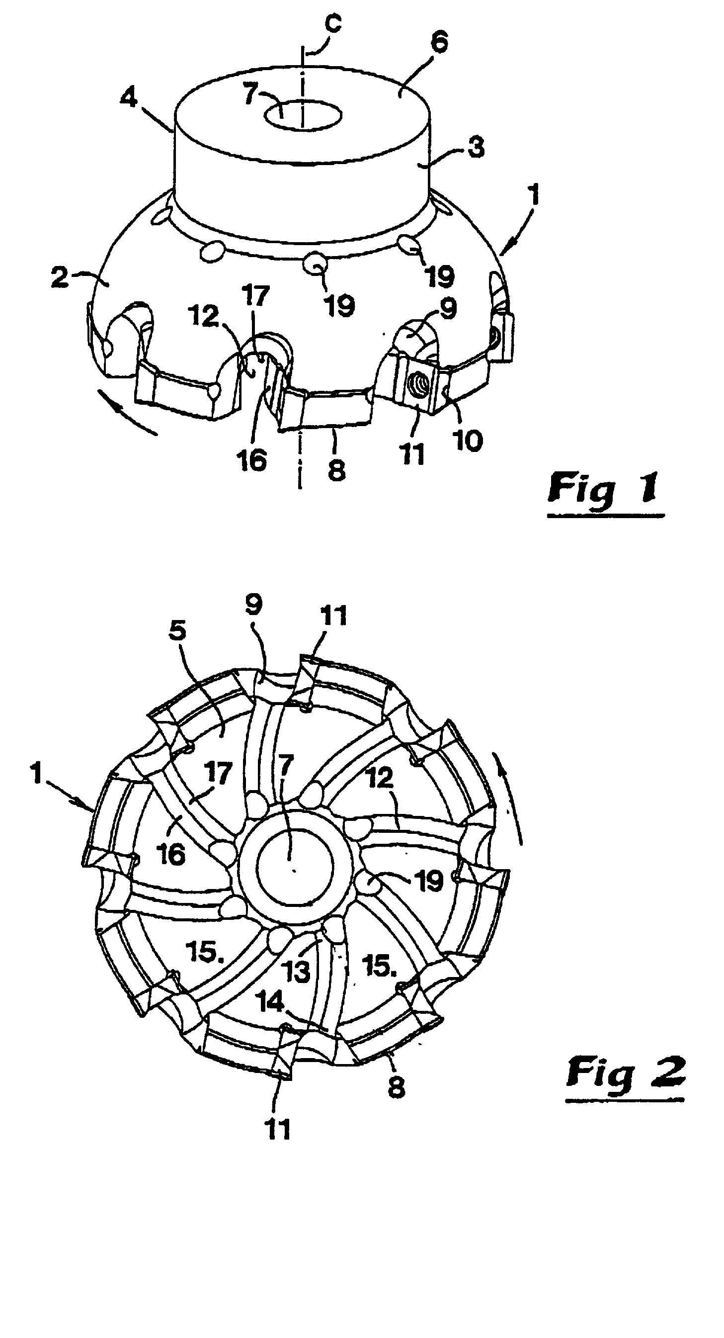 Tool for chip removing machining and having fluid-conducting branch ducts