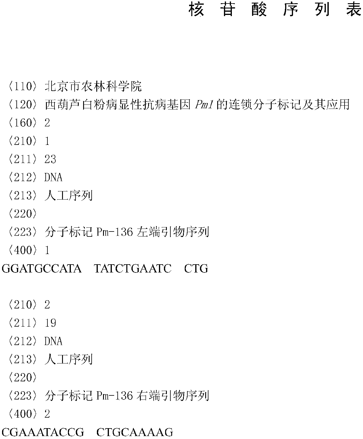 Linked Molecular Marker and Application of the Dominant Resistance Gene pm1 to Powdery Mildew of Cucurbita