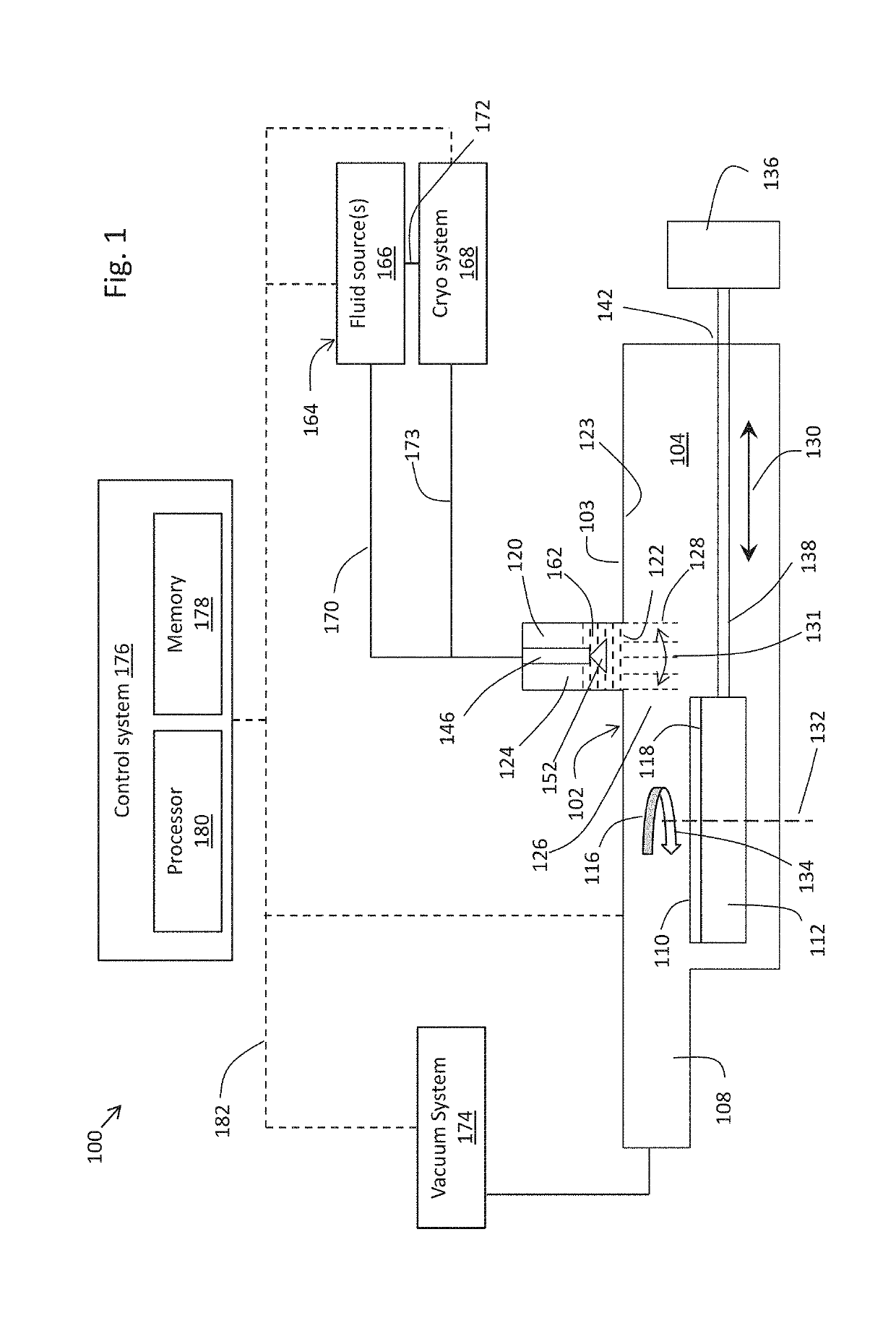 Microelectronic treatment system having treatment spray with controllable beam size