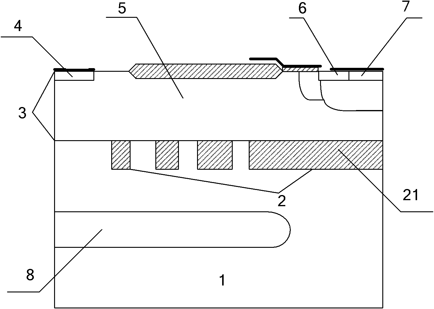 Partial SOI (silicon on insulator) traverse double-diffused device