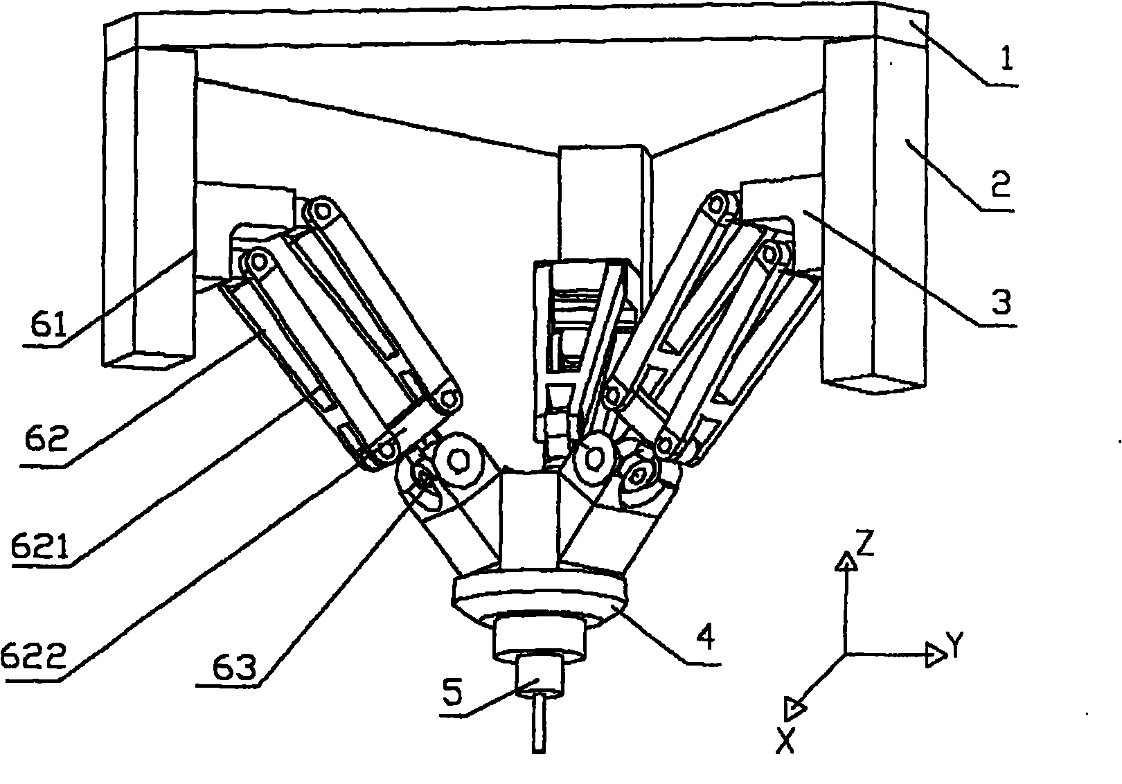 Parallel type three-axis main-shaft head structure
