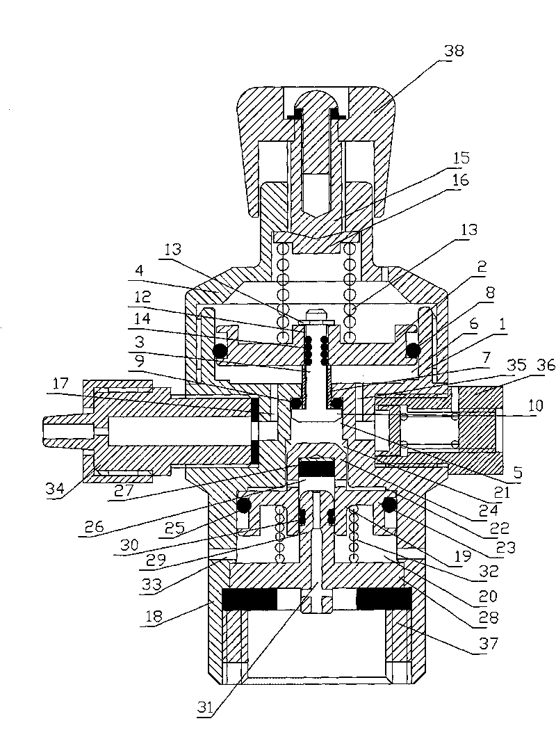 Internal linkage type reducing valve