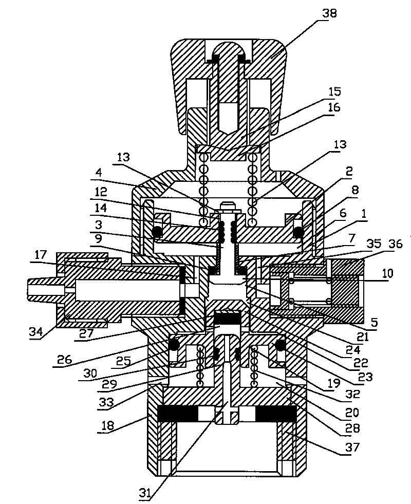 Internal linkage type reducing valve