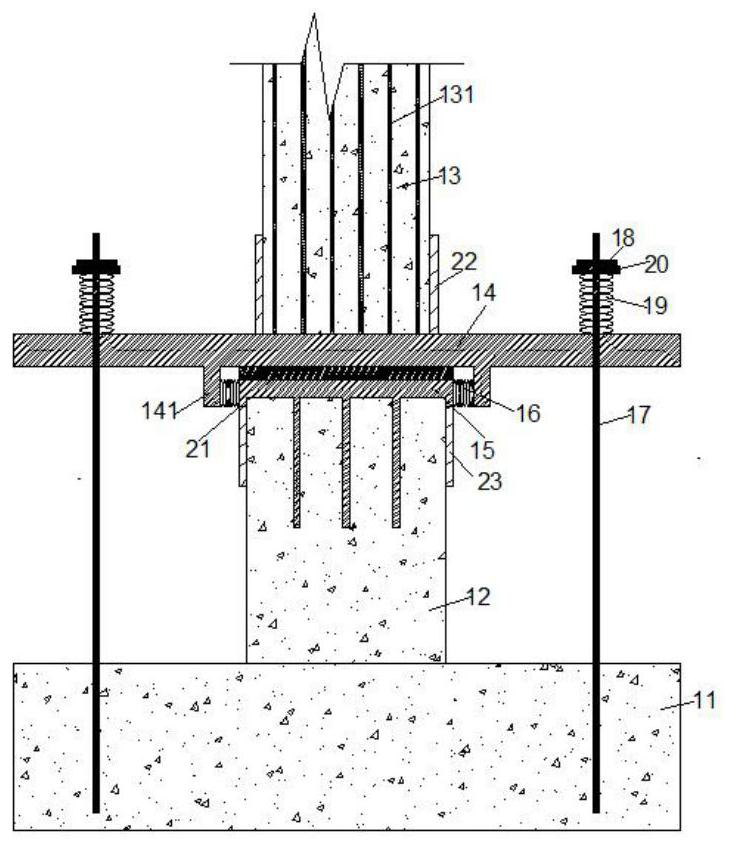 Connection structure between reinforced concrete swing column and foundation