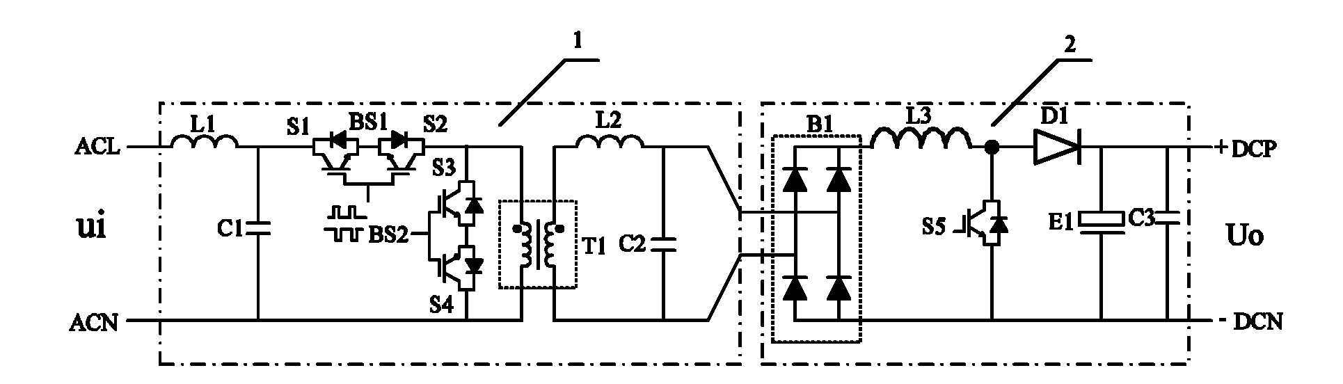 Linear alternating current-direct current (AC-DC) converter for alternating chopped wave