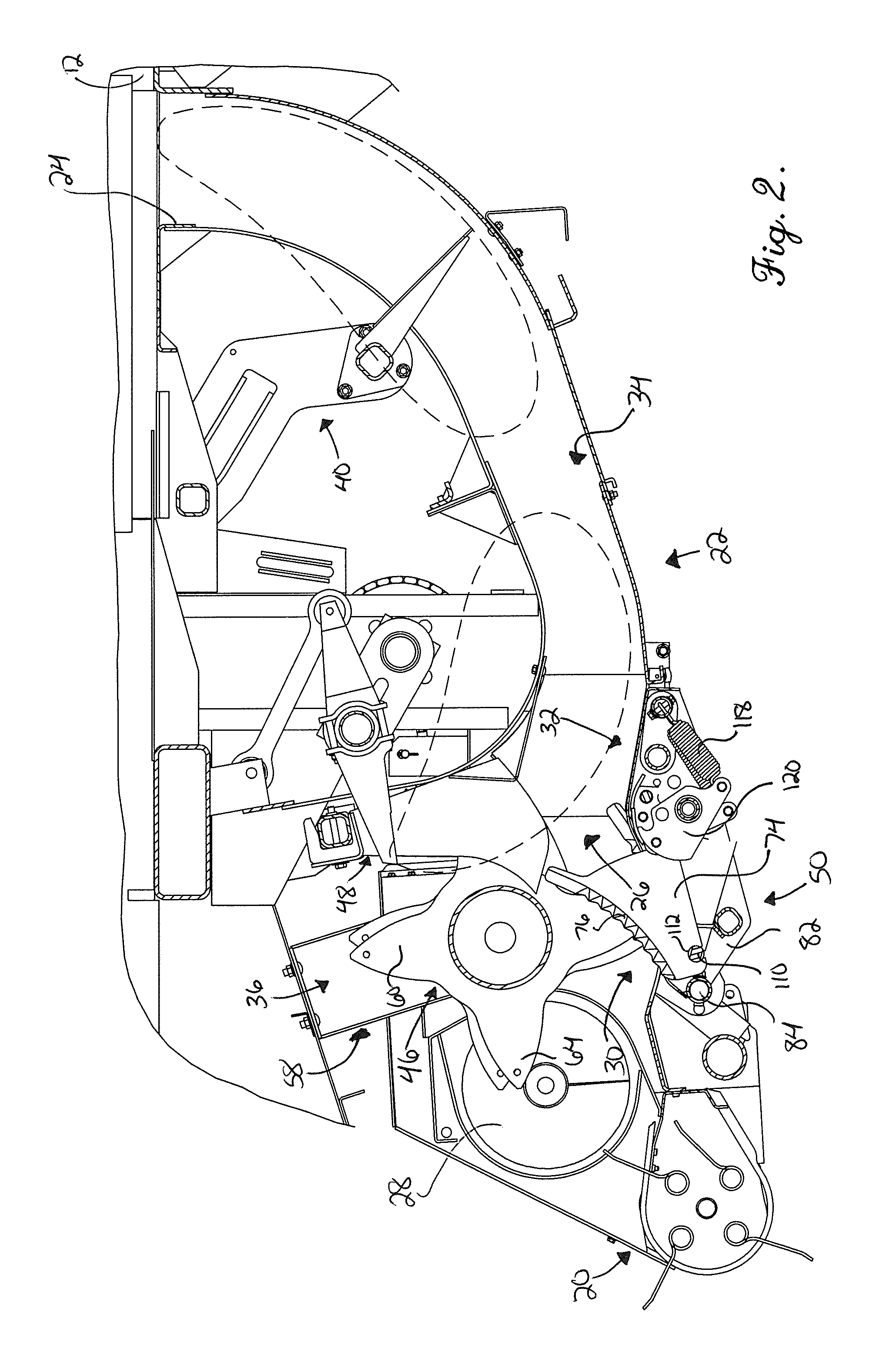 Agricultural implement having knife load responsive infeed cutter