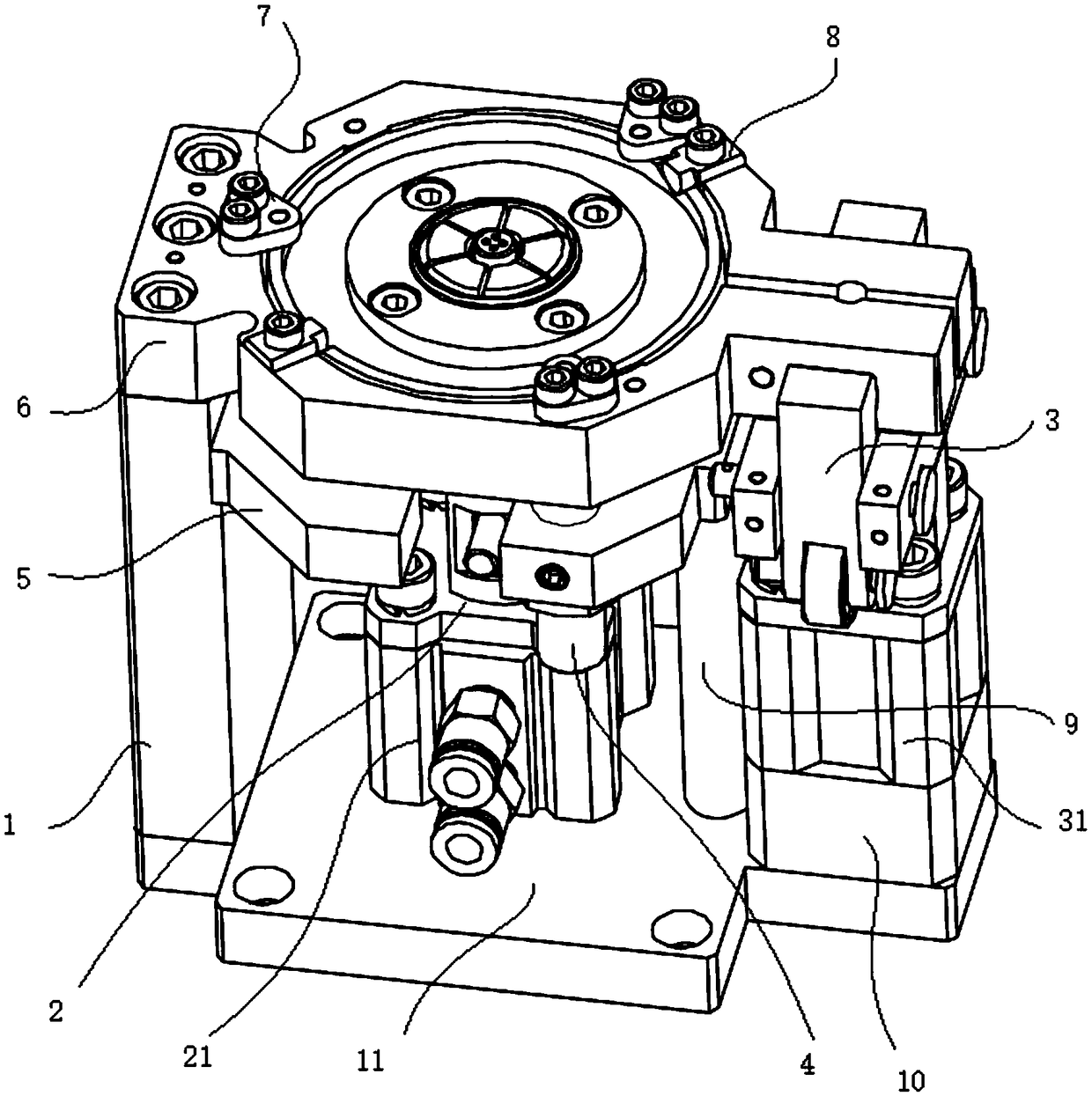 Automatic leveling laser transmitter fixture