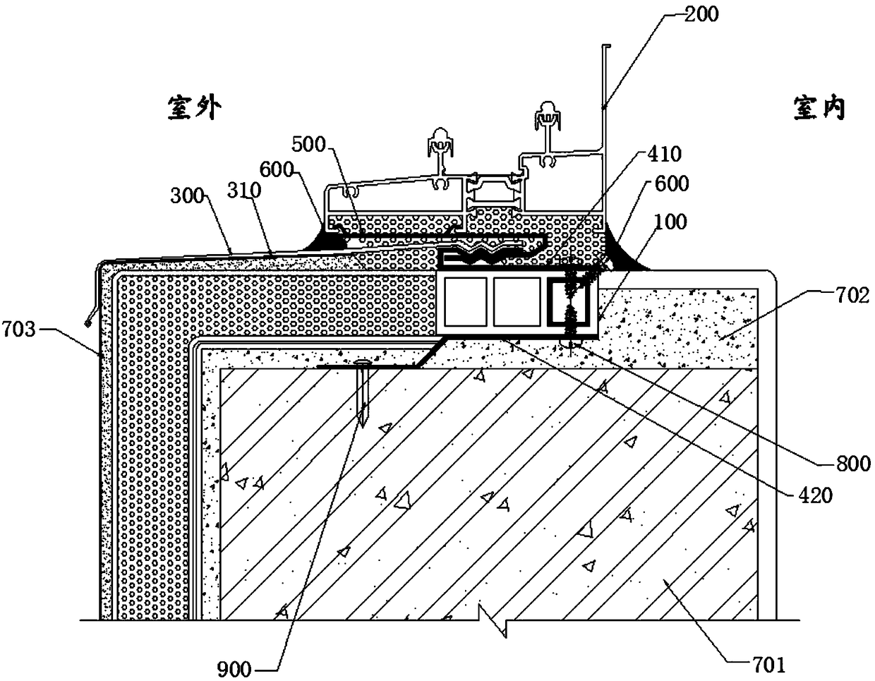 Installation structure of door and window auxiliary frame and door and window outside frame