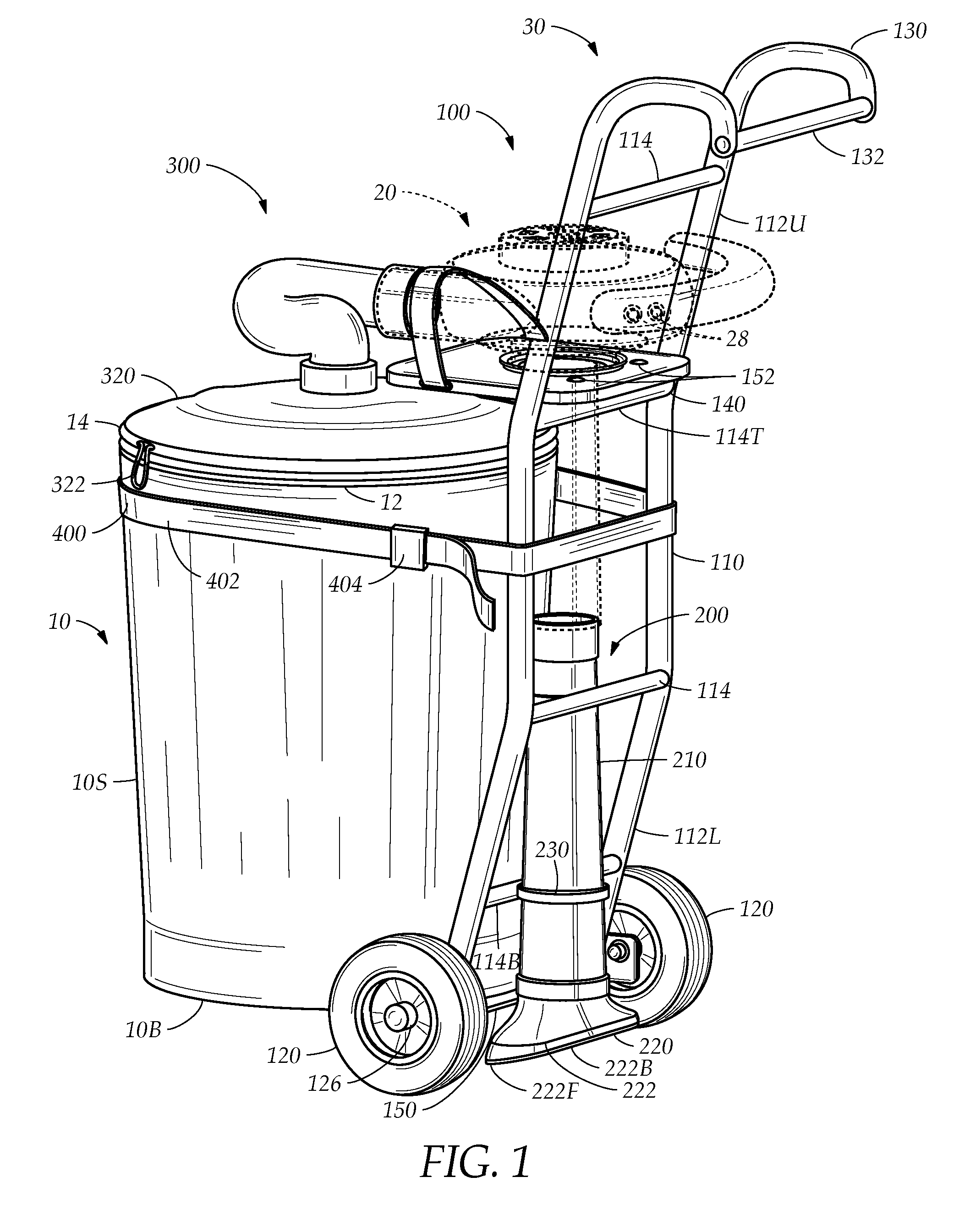 Mobile yard vacuum cart for use with hand-held leaf blowers