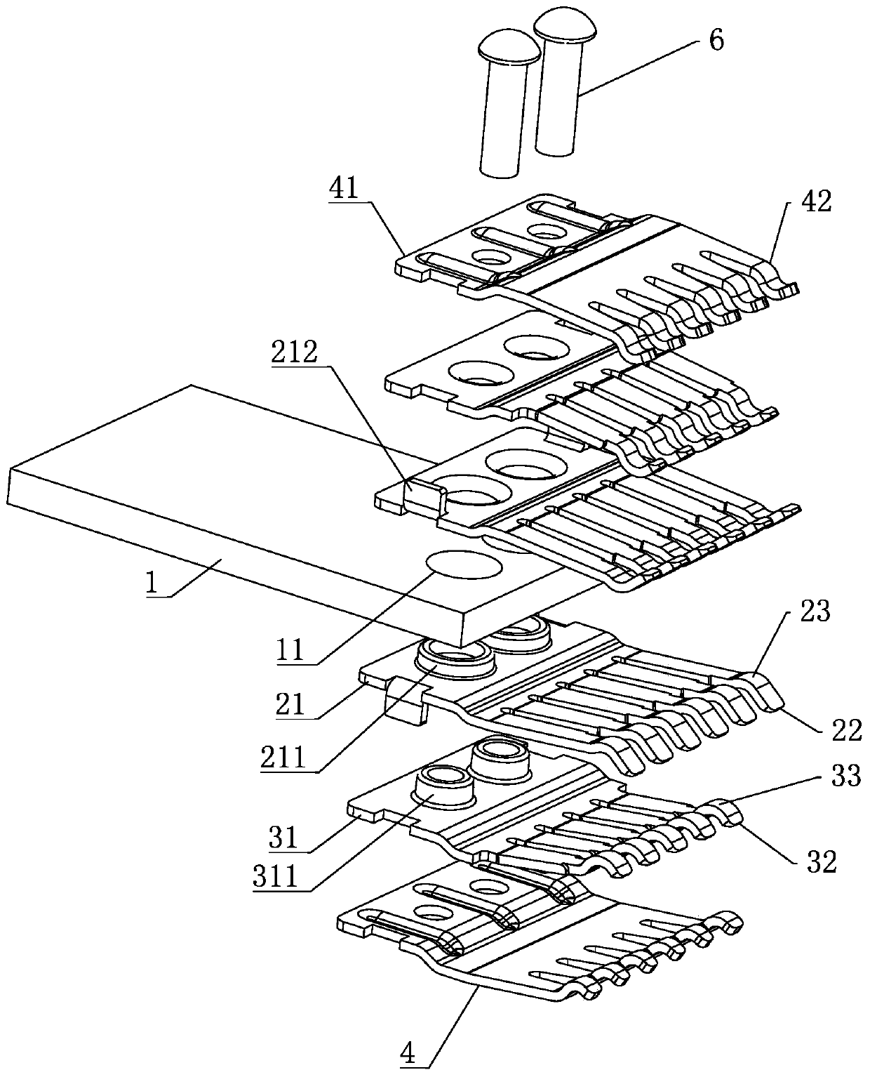 Double-reed type jack structure and connector