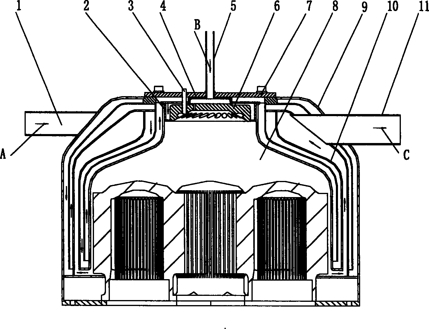 Premix rotational flow flat-flame type combustor for hot-air engine