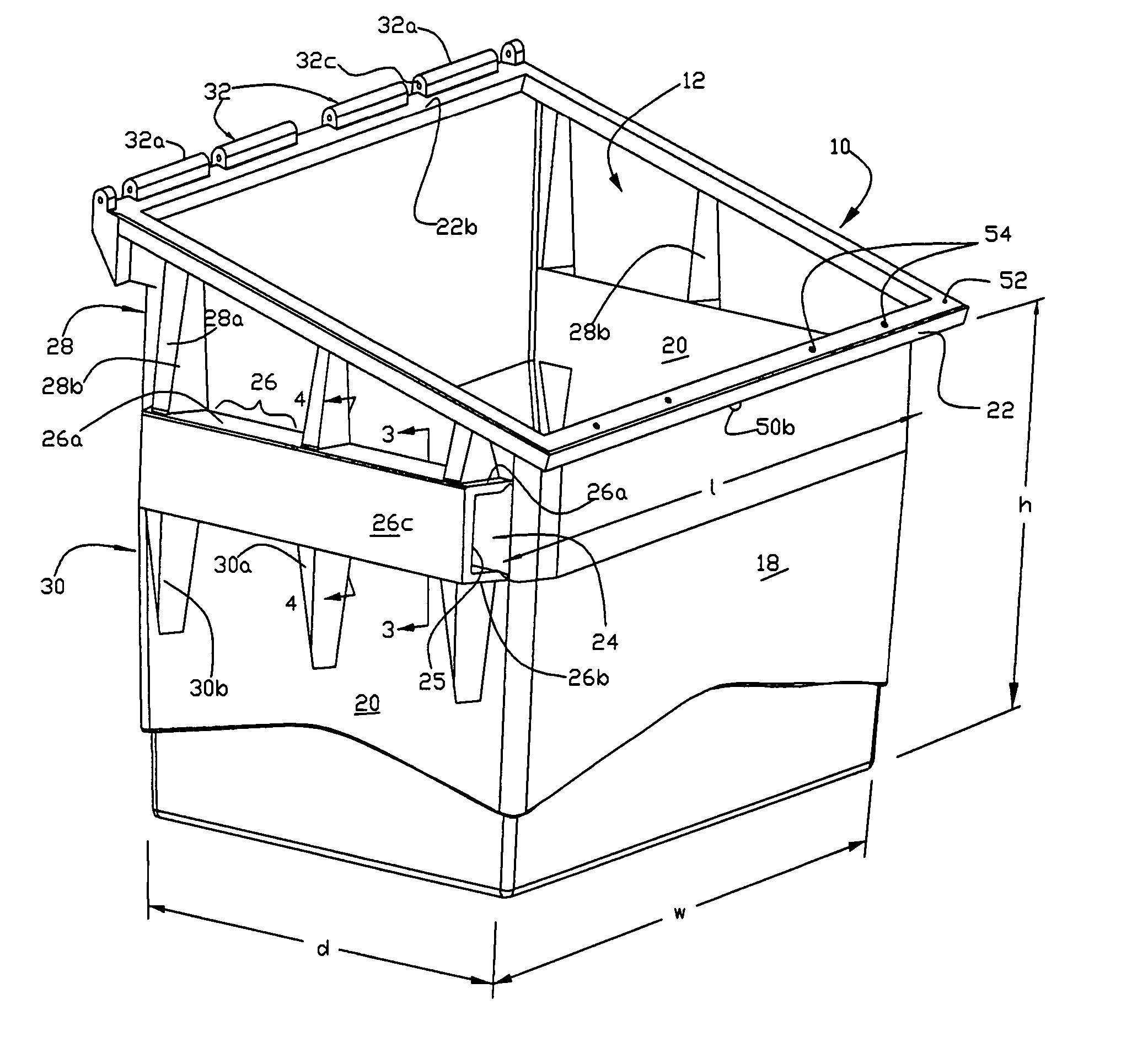 Molded plastic waste container with integral side channels for receiving lifting prongs and method