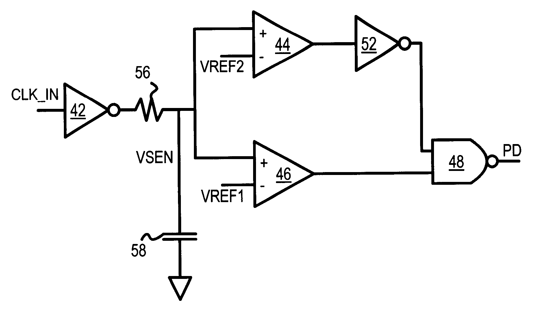 Power down circuit detecting duty cycle of input signal