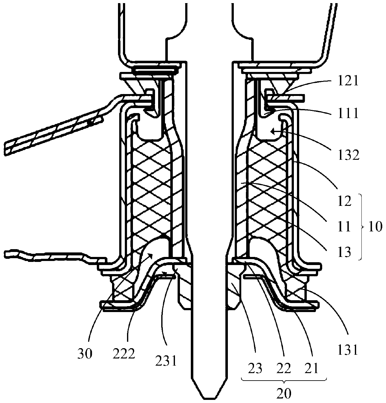 Auxiliary frame buffering device, auxiliary frame and automobile