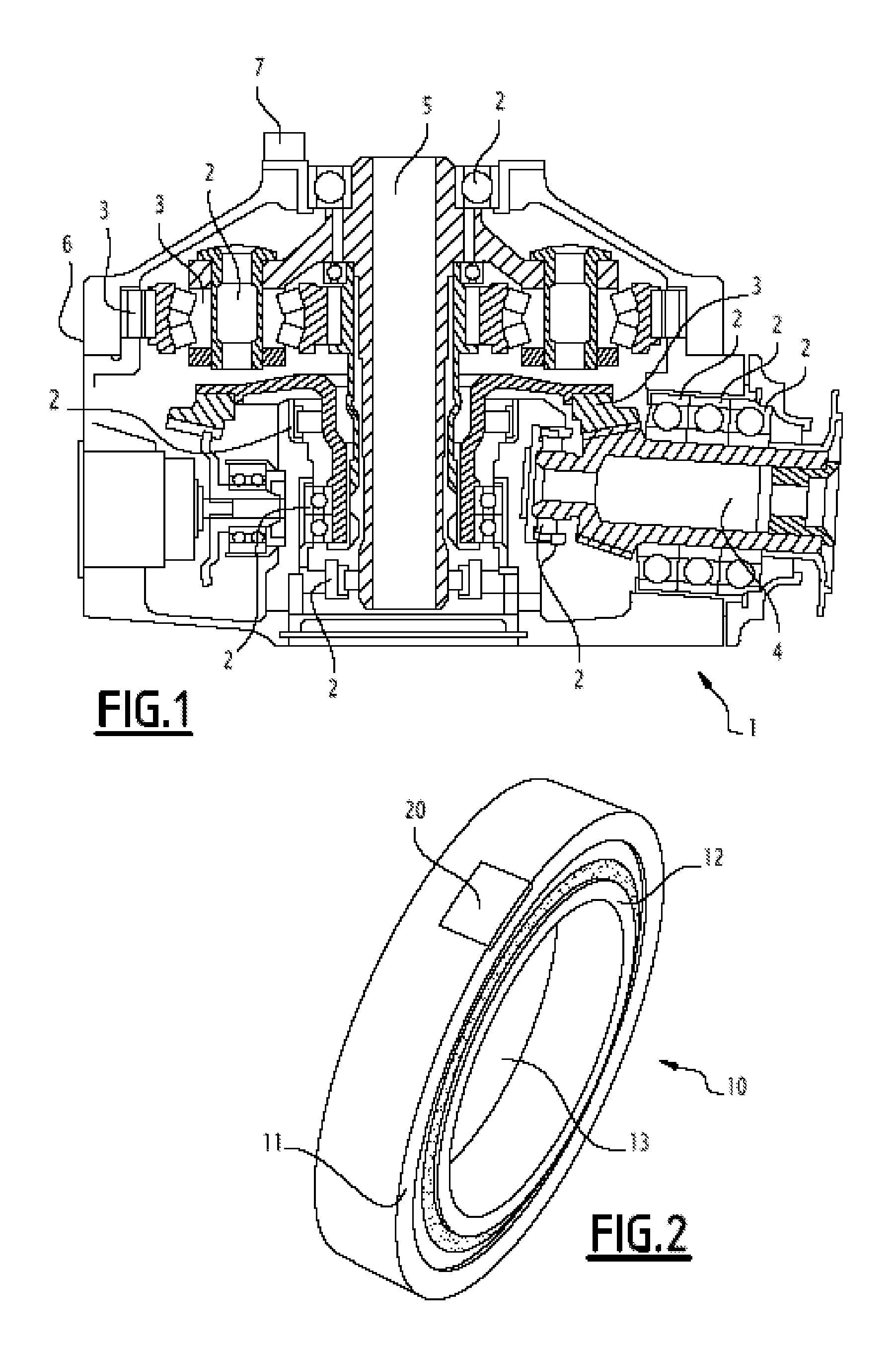 Bearing, housing including a set of bearings, associated method and computer program