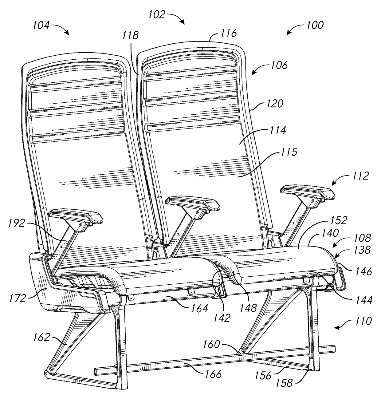 Aircraft seating assembly with reduced spacing