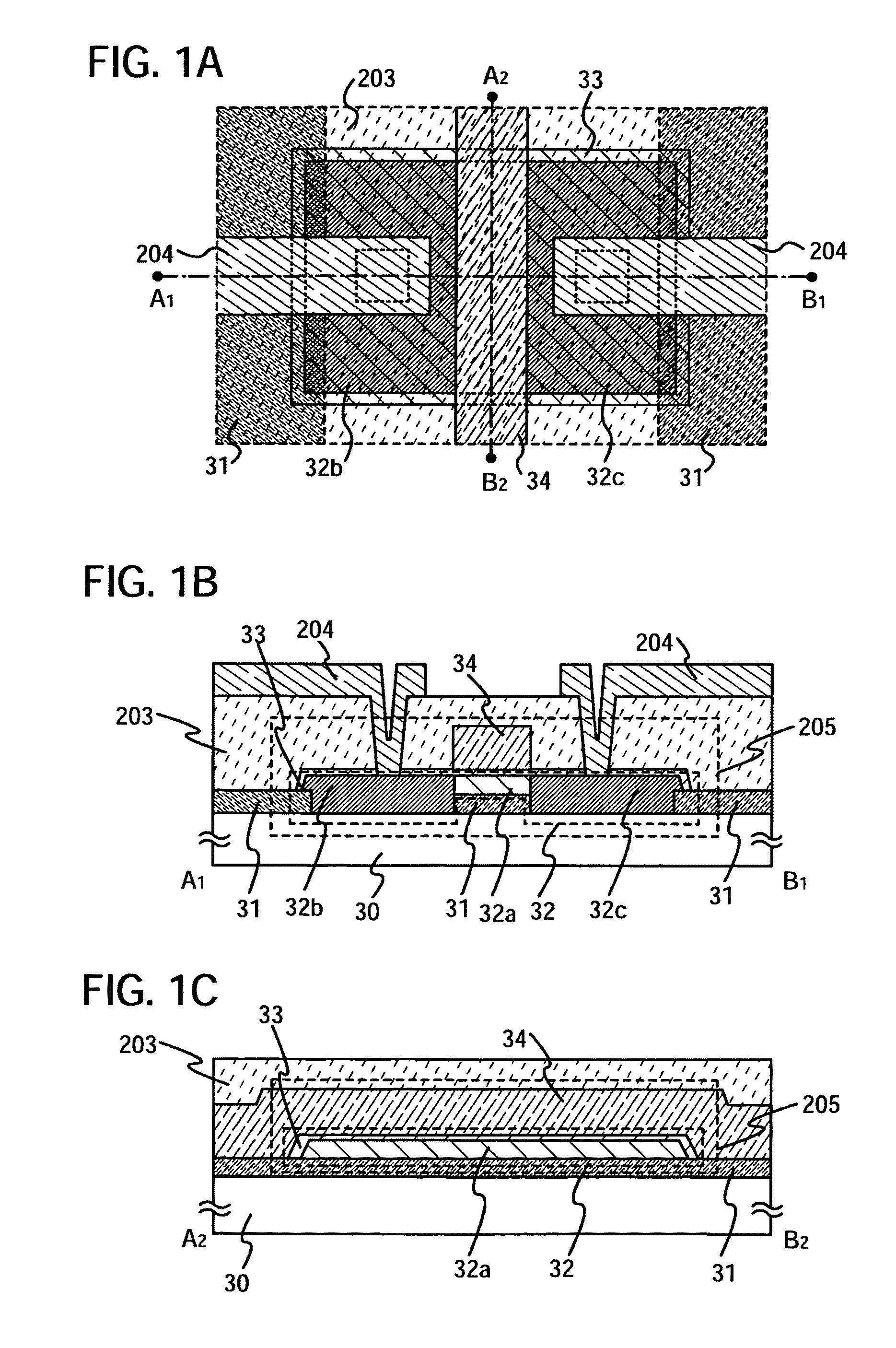 TFT device with channel region above convex insulator portions and source/drain in concave between convex insulator portions