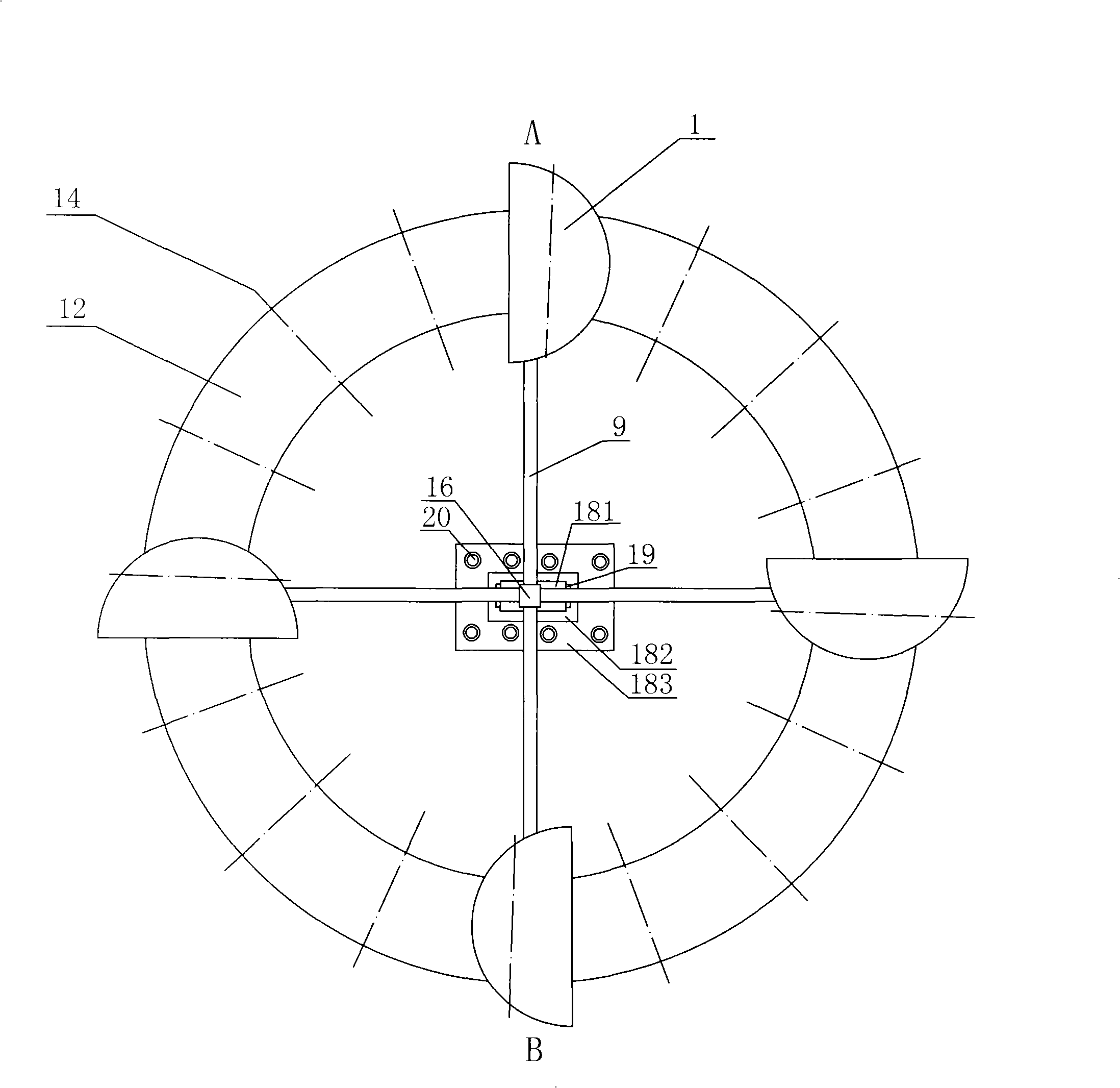 Large power electric generating apparatus of wind power circumferential motion lever
