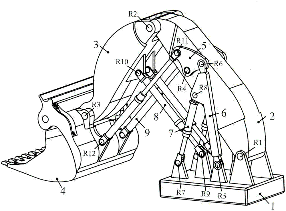 Face shovel excavation device for optimizing lifting force of movable arm