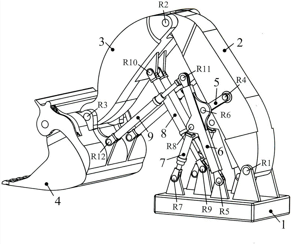Face shovel excavation device for optimizing lifting force of movable arm