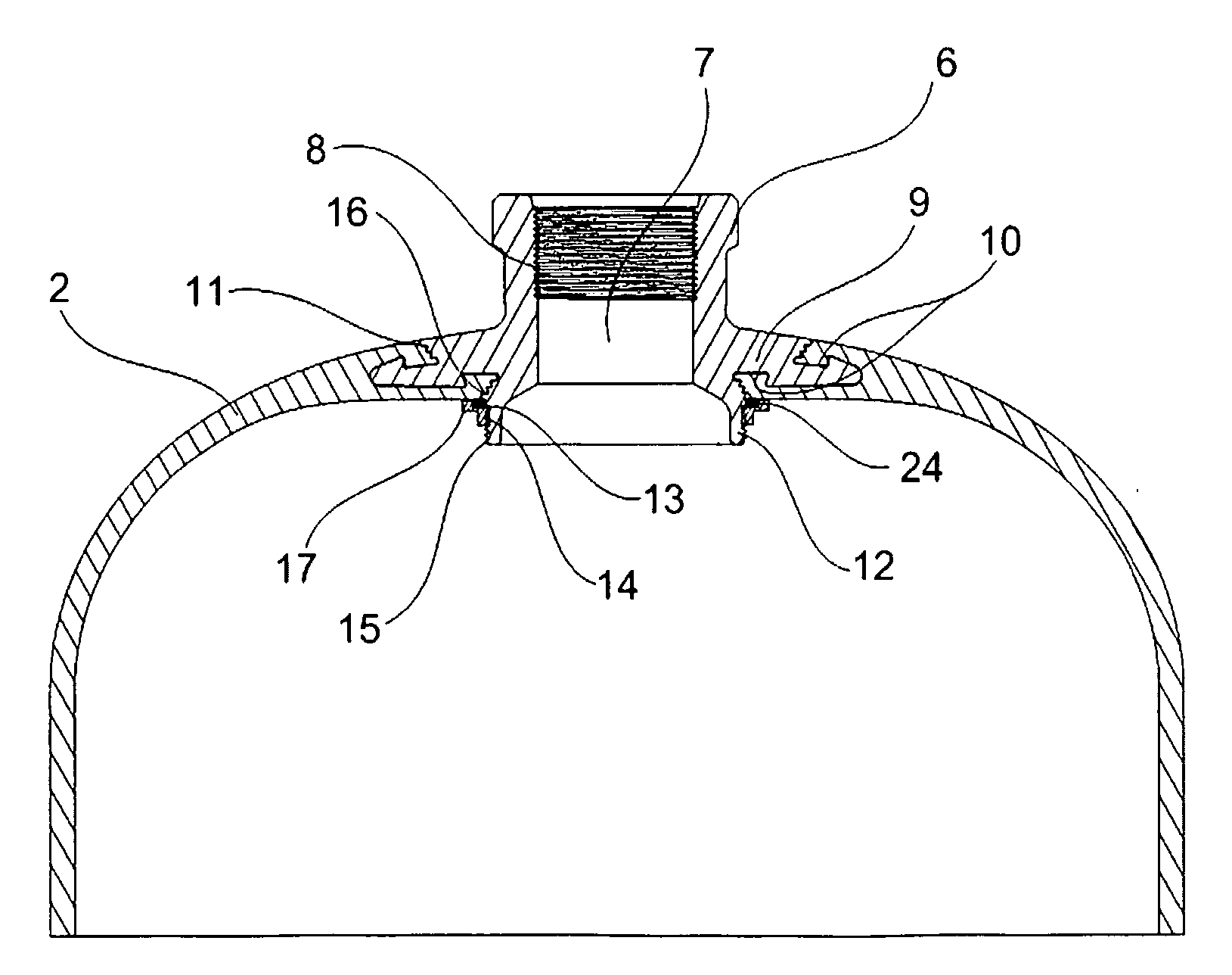 High gas-tightened metallic nozzle-boss for a high pressure composite vessel