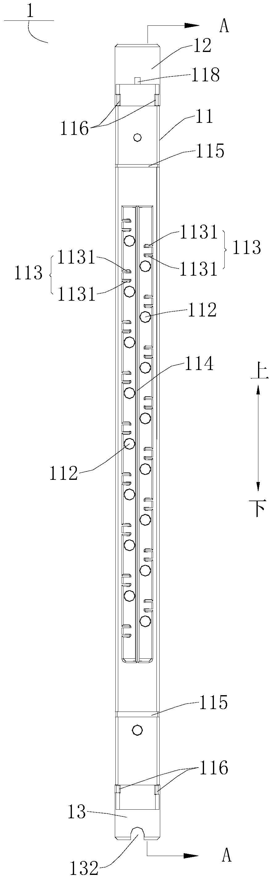Central tube for filter element and filter device provided with same