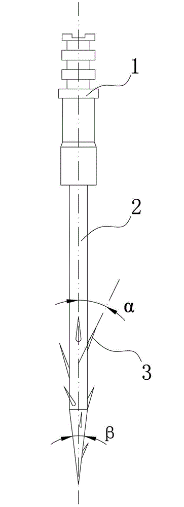 Fishing needle, fishing device and fishing method for fishing a soft material in tube for oil gas well