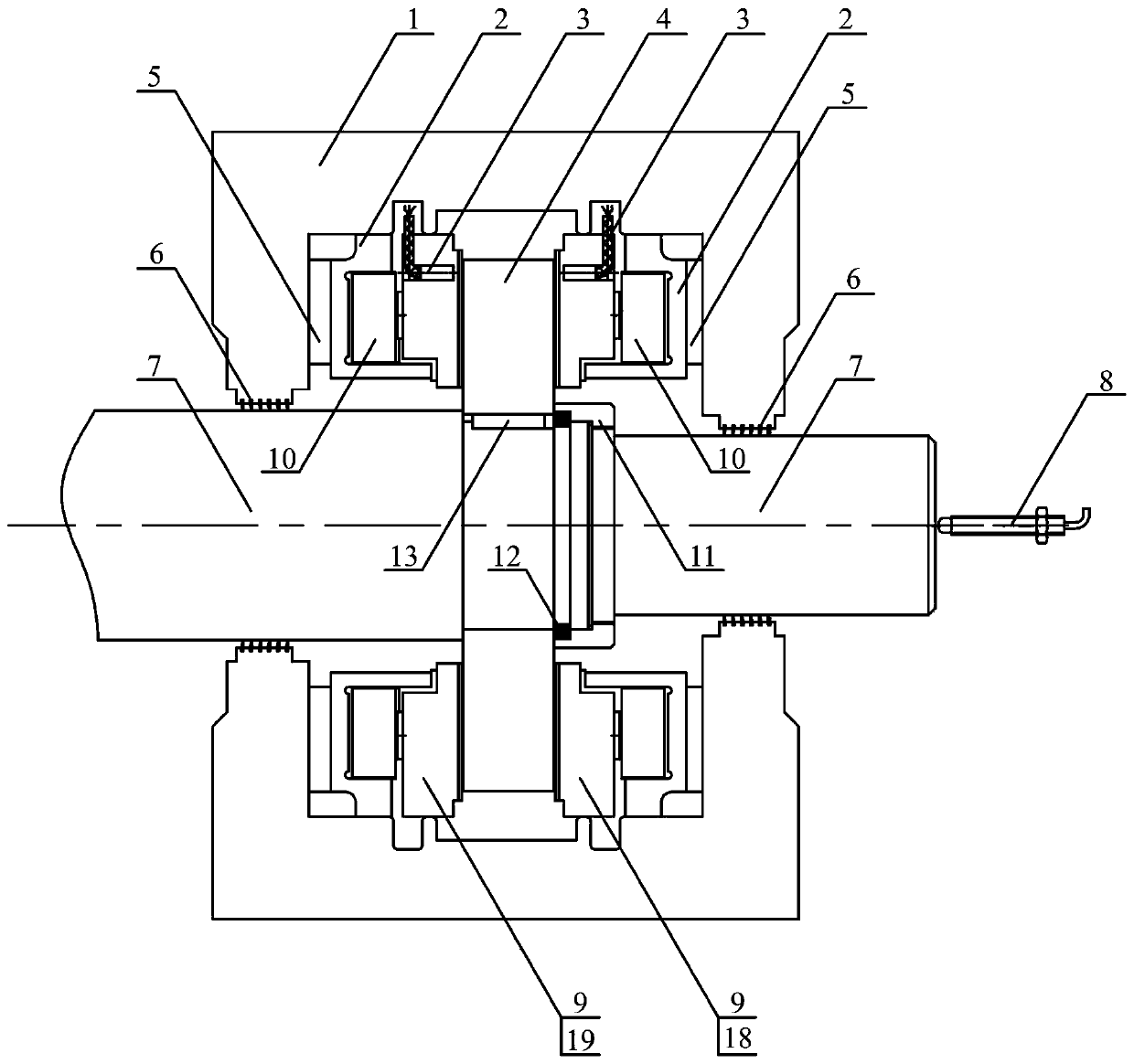 A shaft displacement fault self-healing control device for a centrifugal compressor
