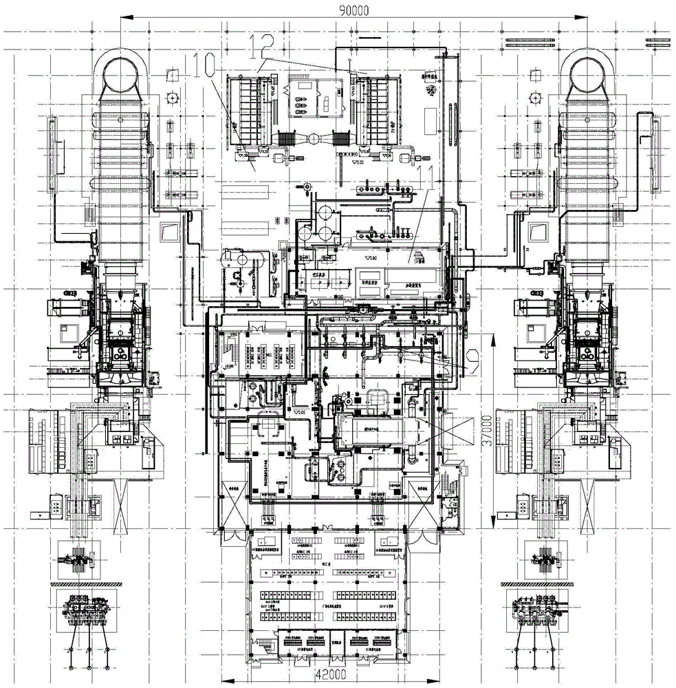 Power island arrangement structure of one-on-one multi-shaft gas turbine extraction condensing back-pressure turbine combined cycle power plant