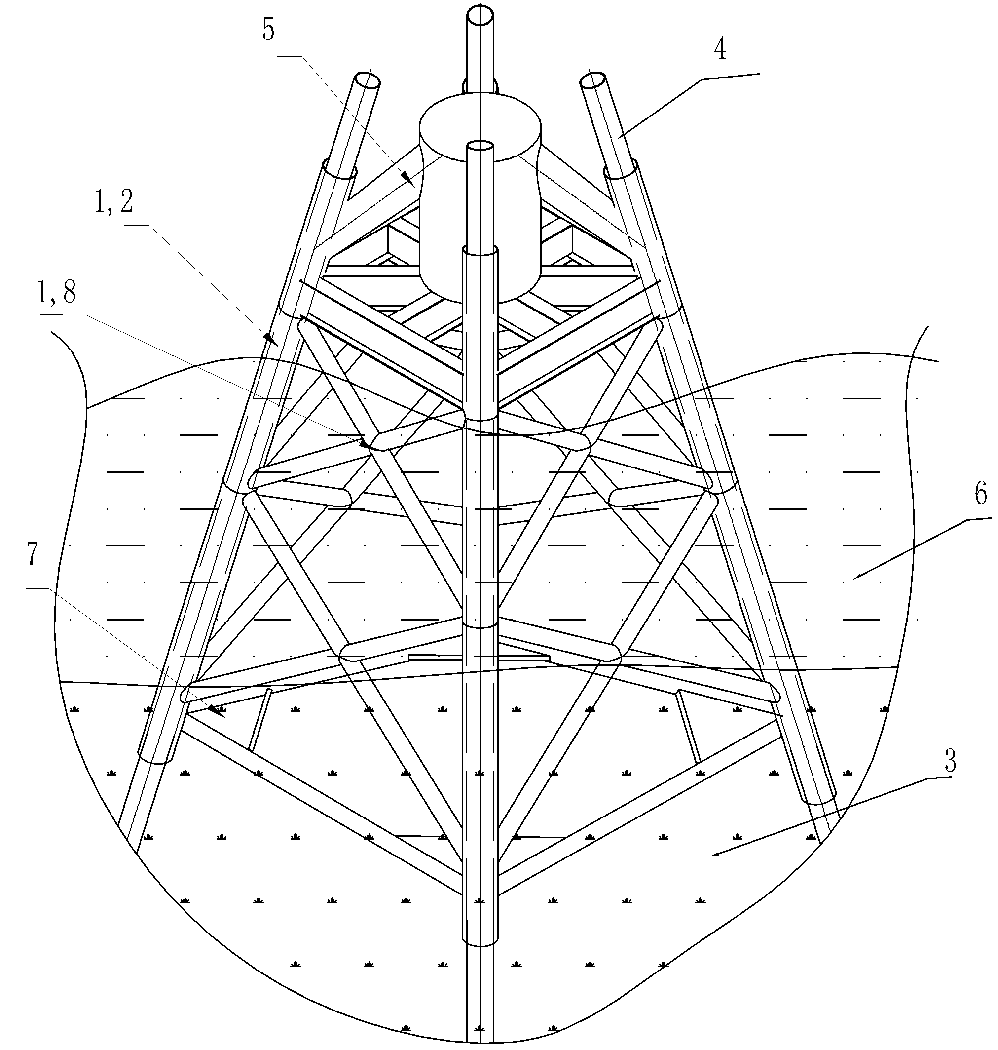 Basic mounting method of offshore fan jacket and integrated jacket device
