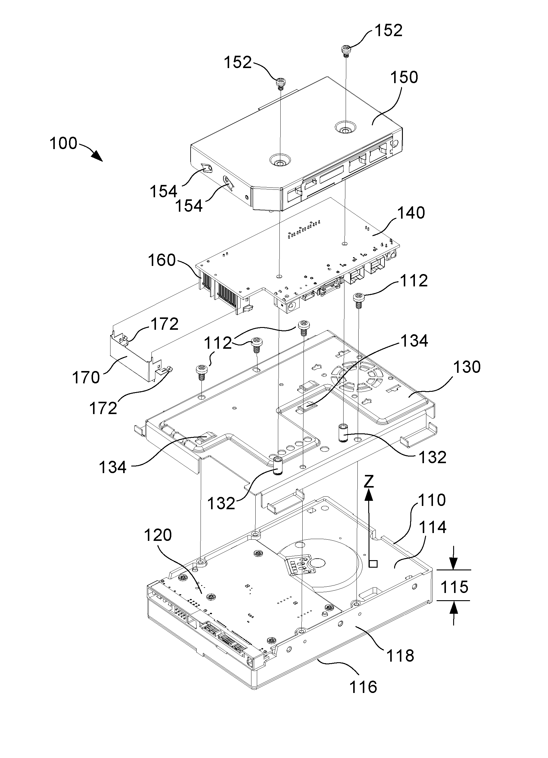 Information storage device having a conductive shield with a peripheral capacitive flange