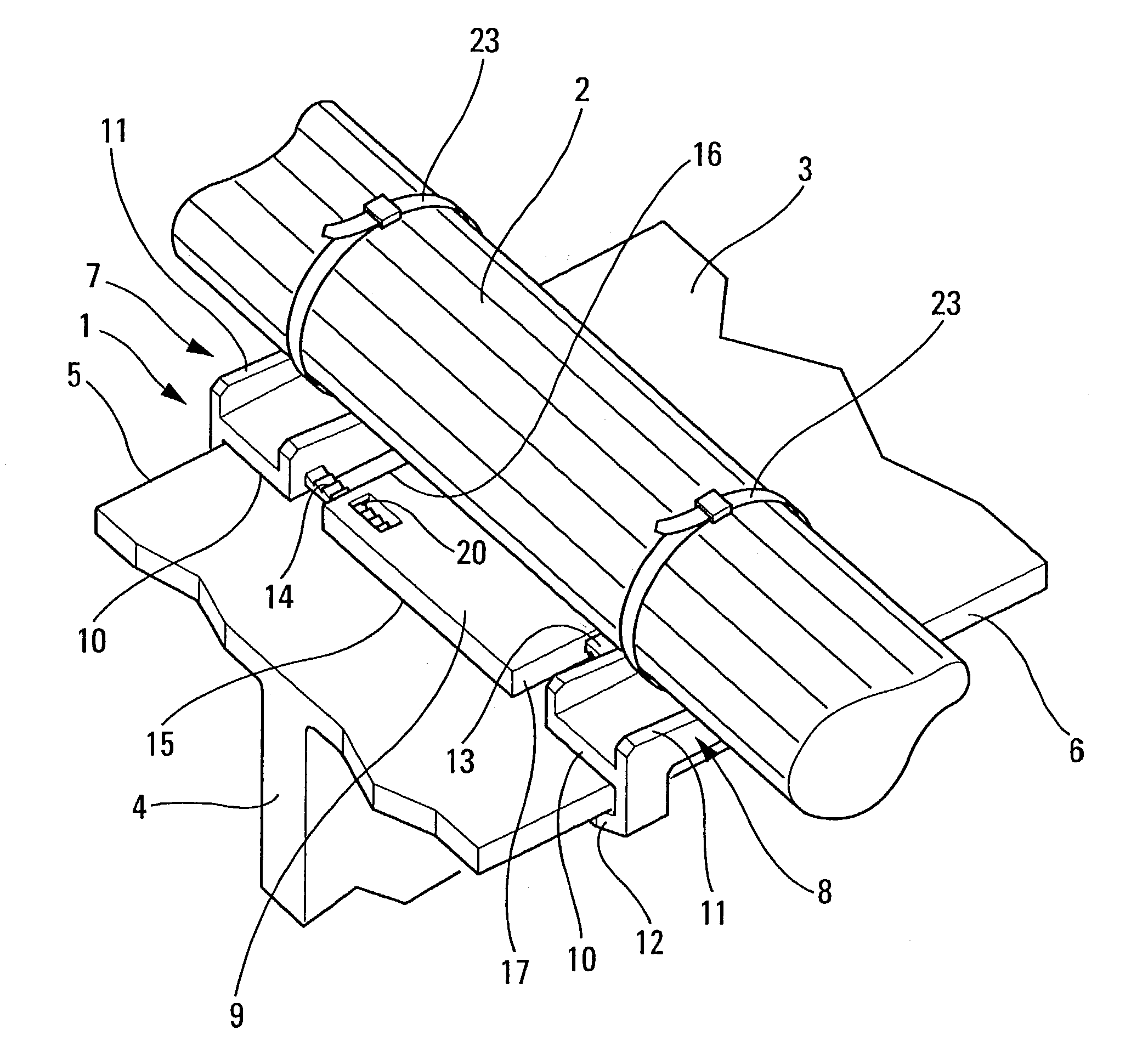 Device for fastening elongate objects onto a flat support