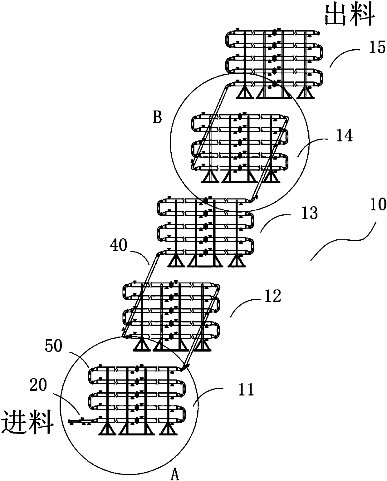 Multi-pipe reaction device for producing epoxidized soybean oil and method