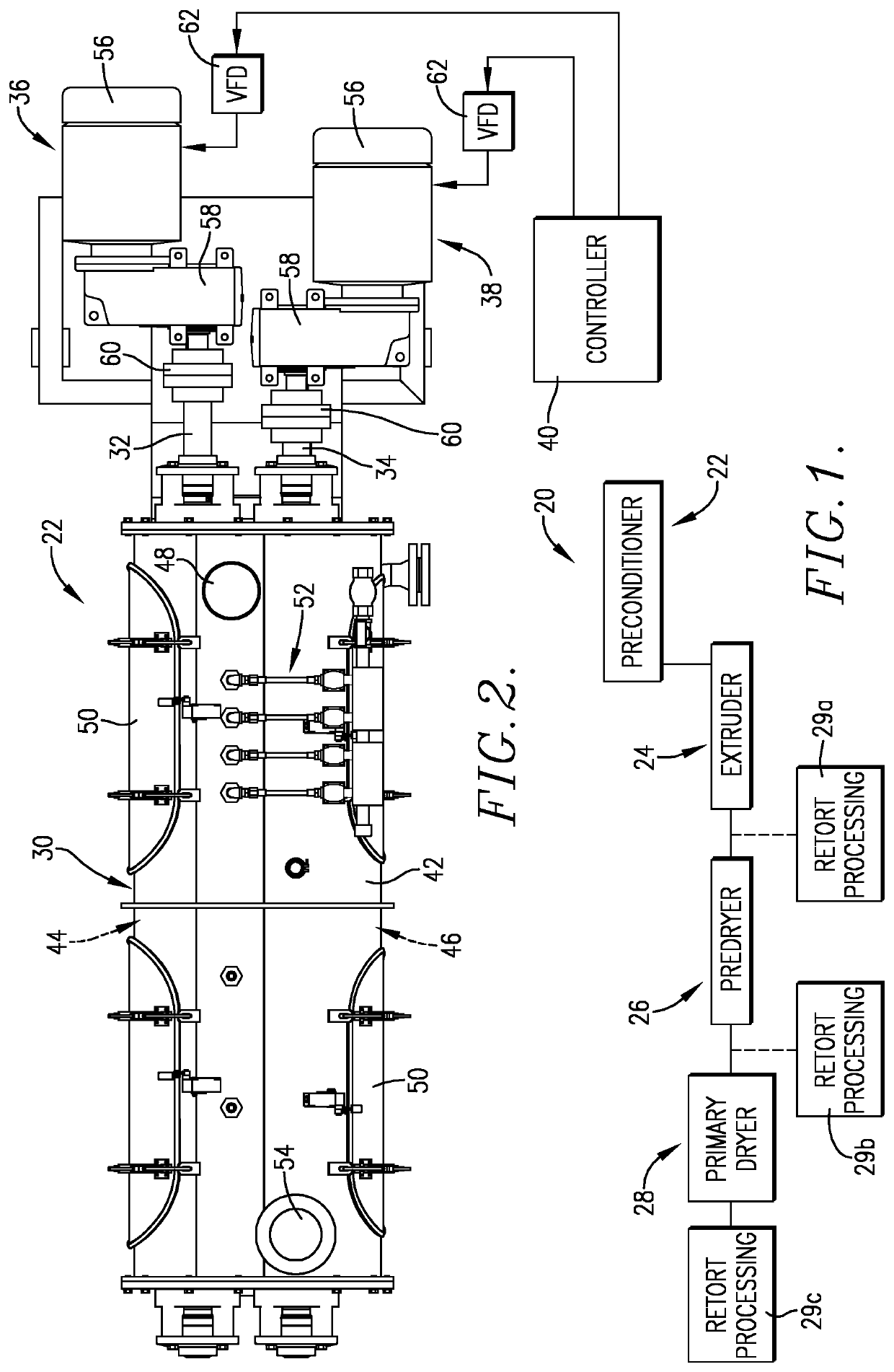 Extruded, retort-stable pet feeds