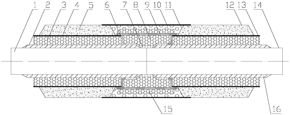 Composite mouth-repairing structure for counterweight layer of large-caliber submarine pipeline