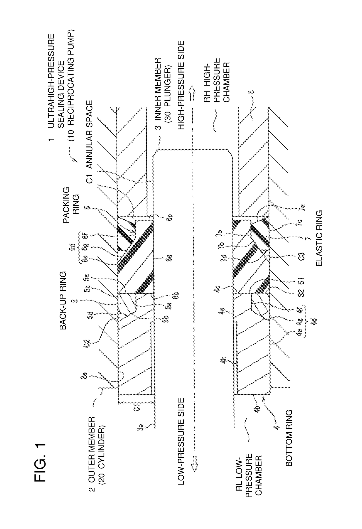Ultrahigh-pressure sealing device and reciprocating pump