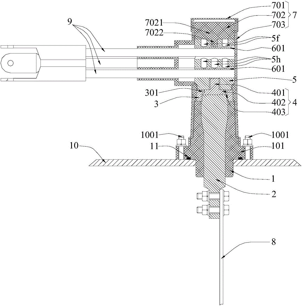 Omnibearing leading-out terminal and leading-out structure of distribution transformer