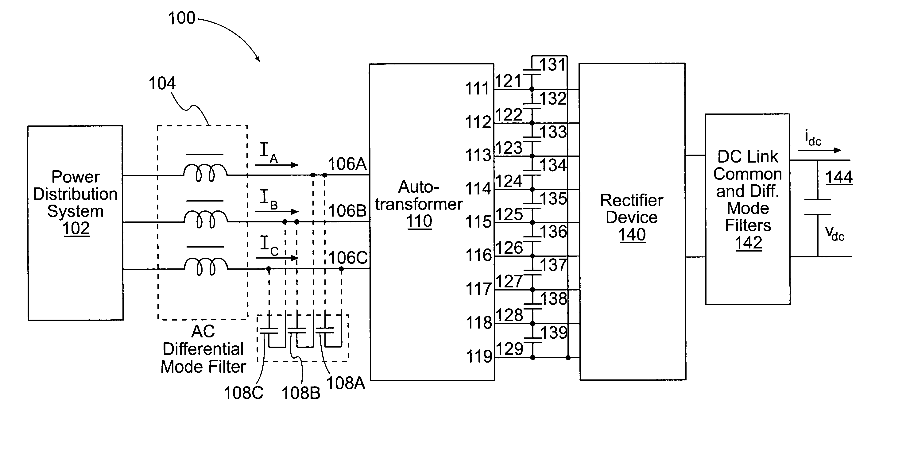 Electromagnetic interference filter for an autotransformer