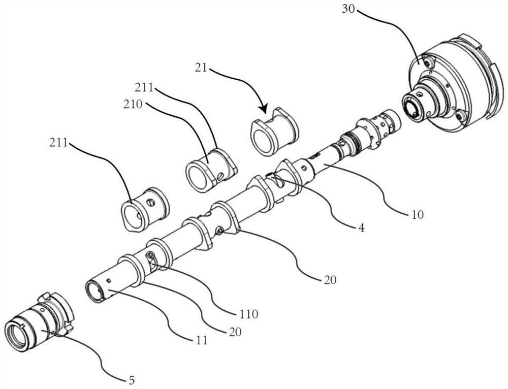 Combined camshaft with variable wrap angle, engine and automobile