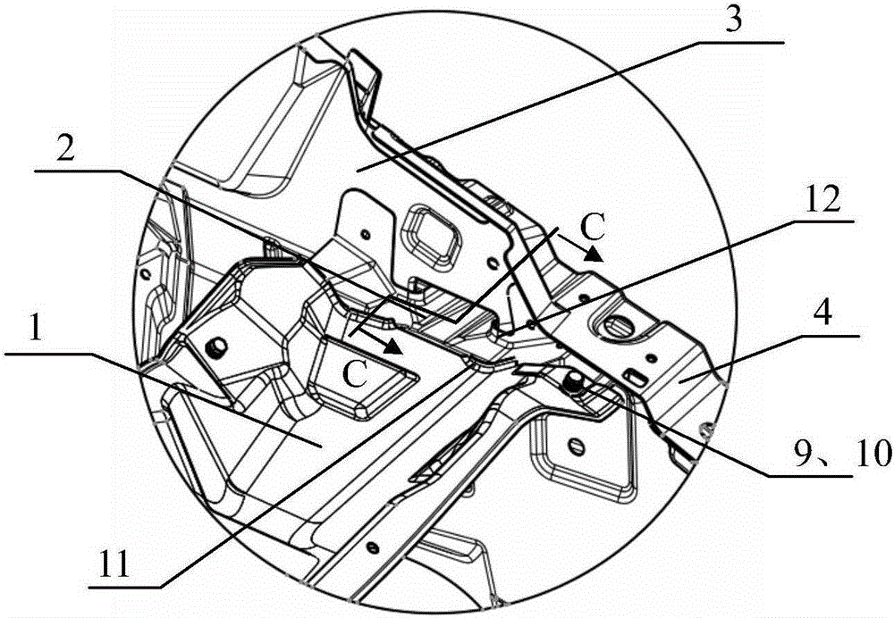 Body-in-white engine cabin flow tank structure