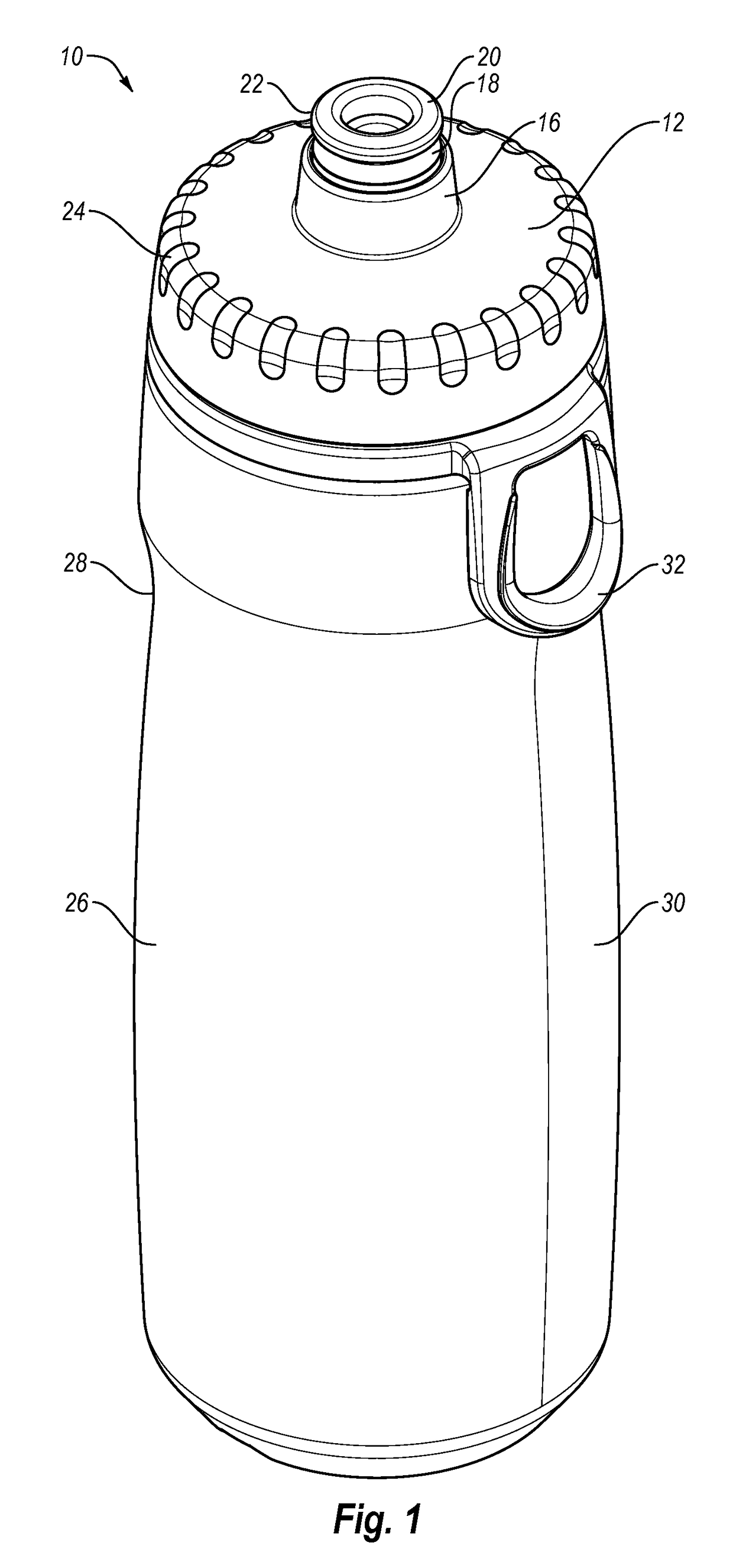 Liquid dispensing container with multi-position valve and straw