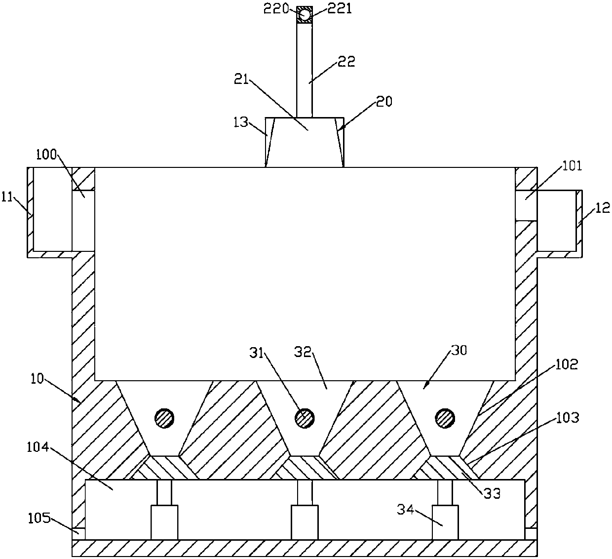 Sewage precipitation pool of swinging rod dispersion precipitating agent