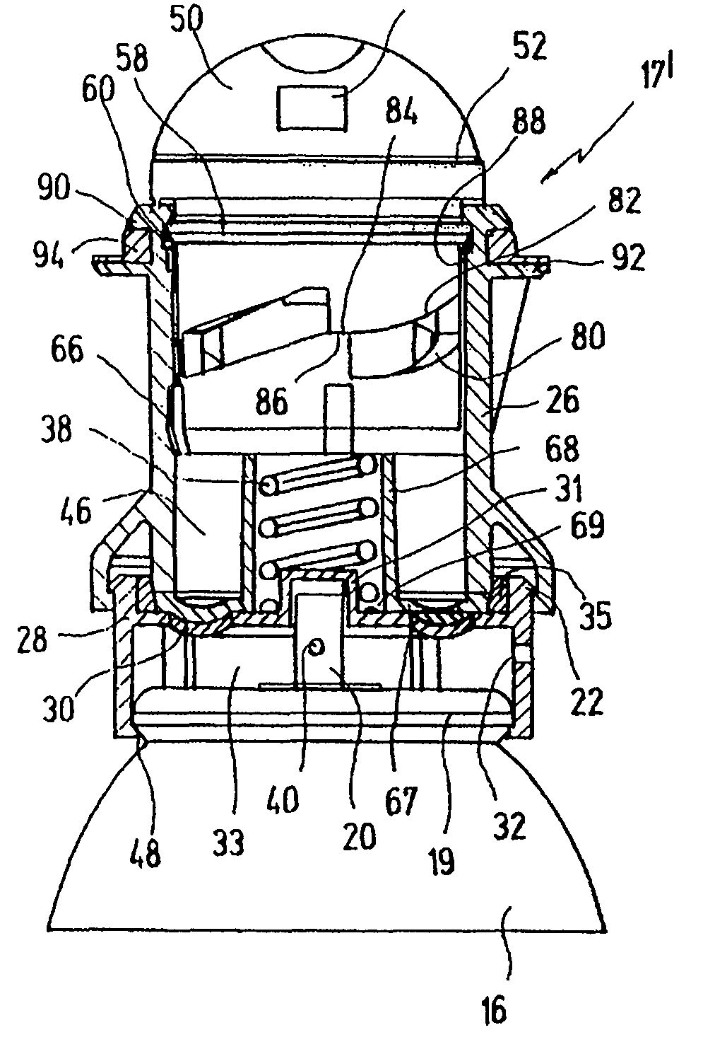 Device for dispensing a fluid from the hollow space of a container