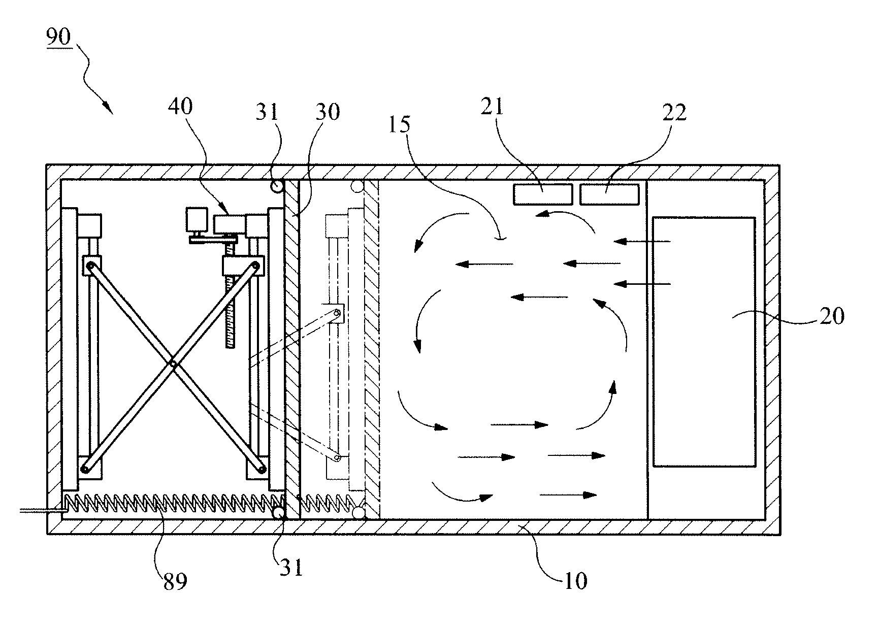 Environmental test chamber having movable panel and method of driving the same