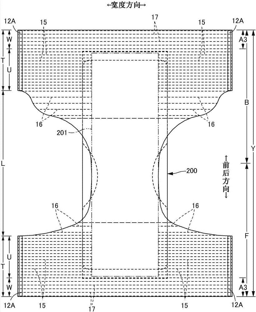 Expanding/contracting structure of absorbent article and manufacturing method therefor