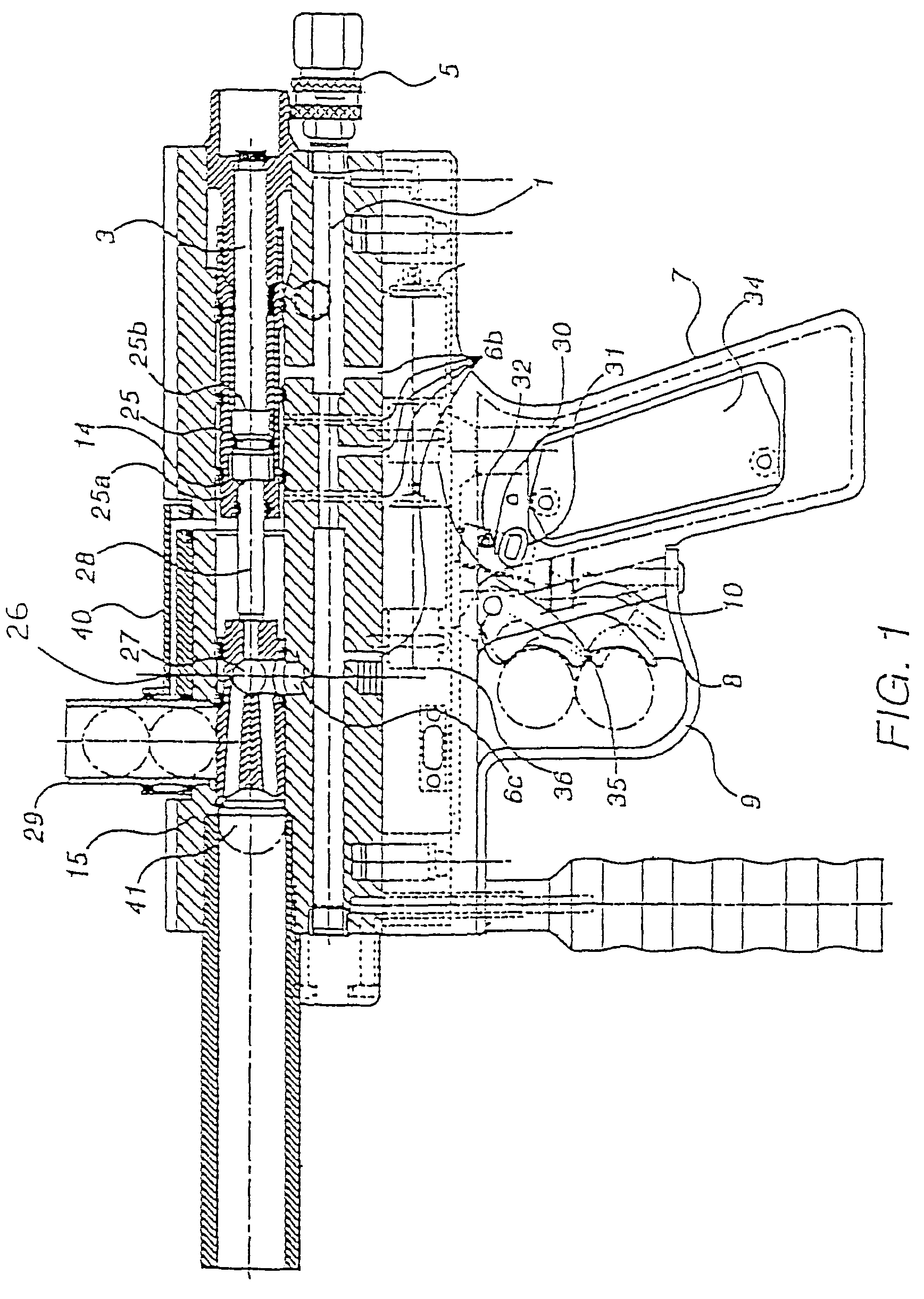 Pneumatically operated projectile launching device