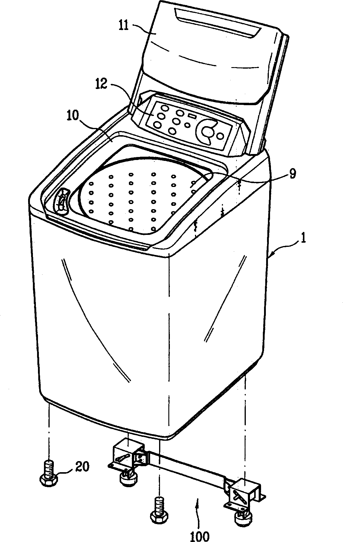 Automatic structure for regulating level part and preventing frame from opening of washing machine