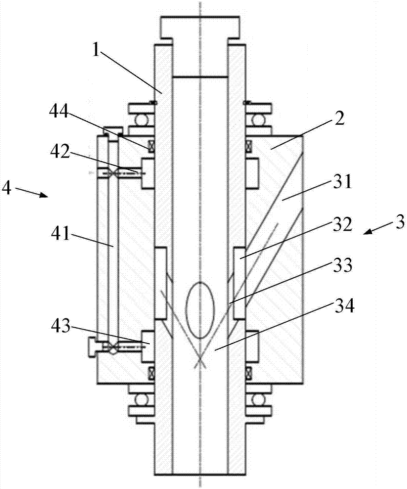 Rotating connector used for conveying two-phase flow containing solid abrasives