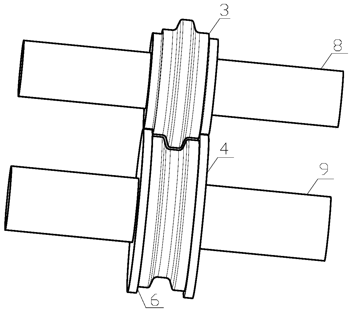 Roll bending forming die and forming method of large-curvature semi-arc-shaped pipe orifice reinforcing part